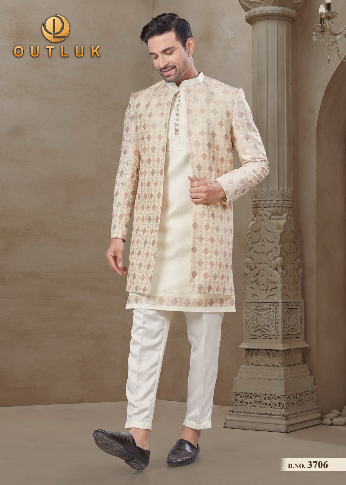 3706 Wedding Collection Vol 37 Outluk Jacket Mens Kurta Pyjama
