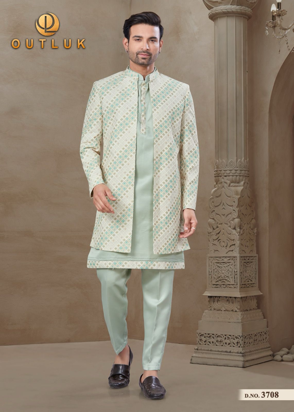 3708 Wedding Collection Vol 37 Outluk Jacket Mens Kurta Pyjama