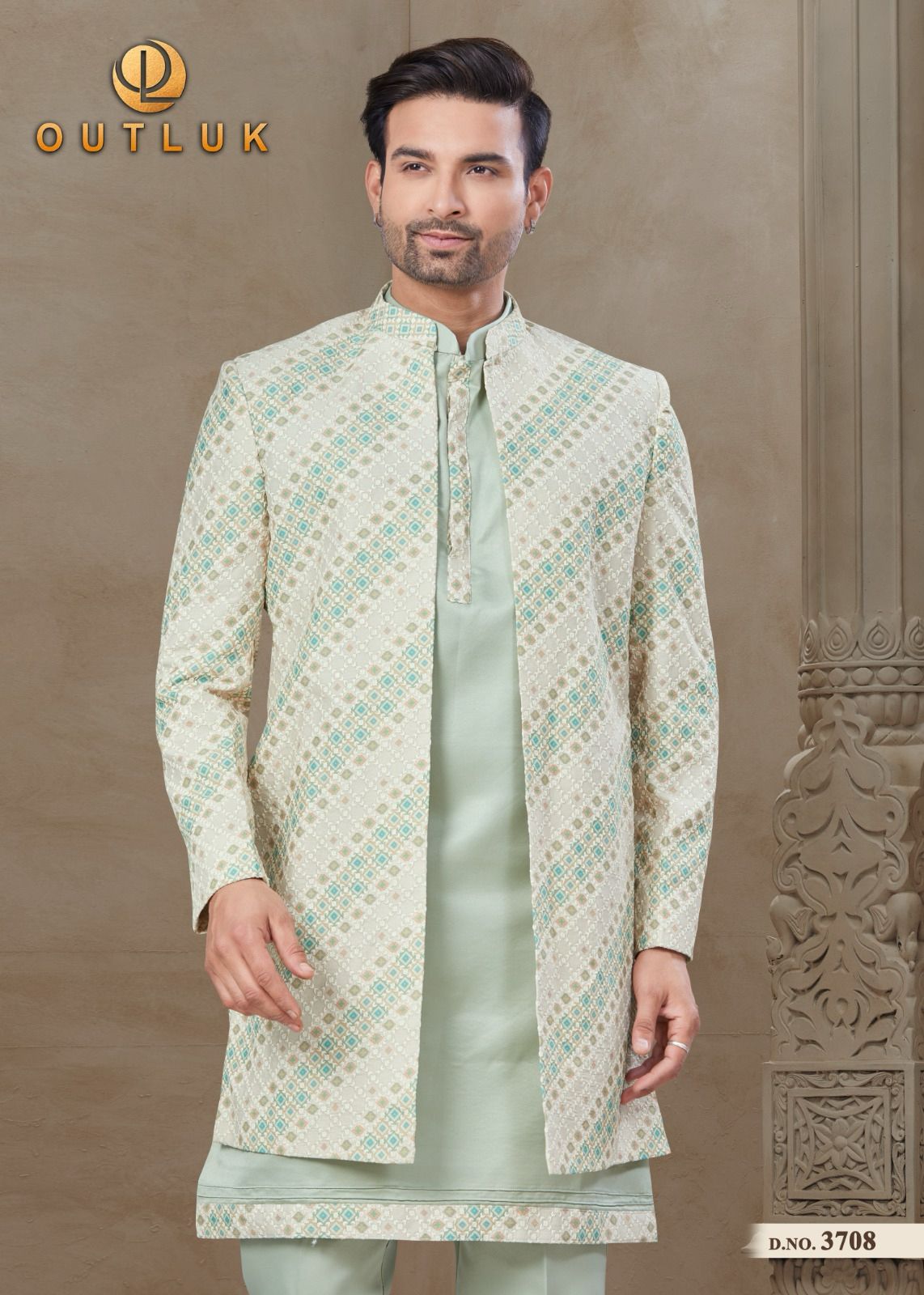 3708 Wedding Collection Vol 37 Outluk Jacket Mens Kurta Pyjama