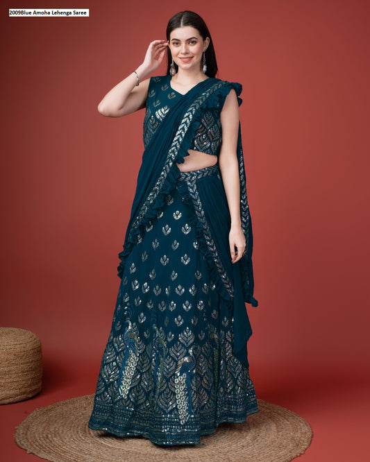 2009Blue Amoha Lehenga Saree