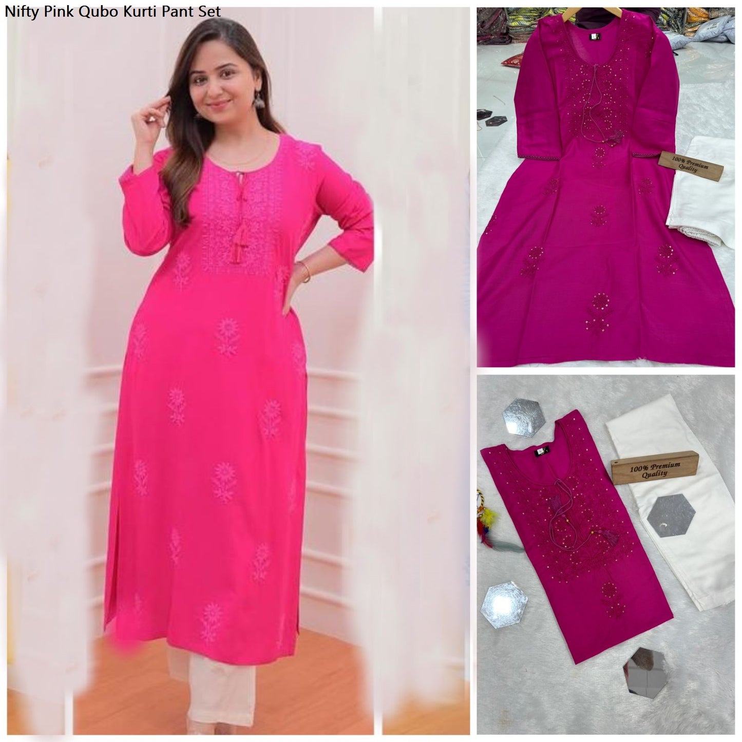 Nifty Pink Qubo Kurti Pant Set