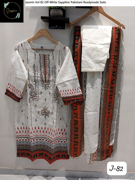 Jazmin Vol 82 Off White Sapphire Pakistani Readymade Suits