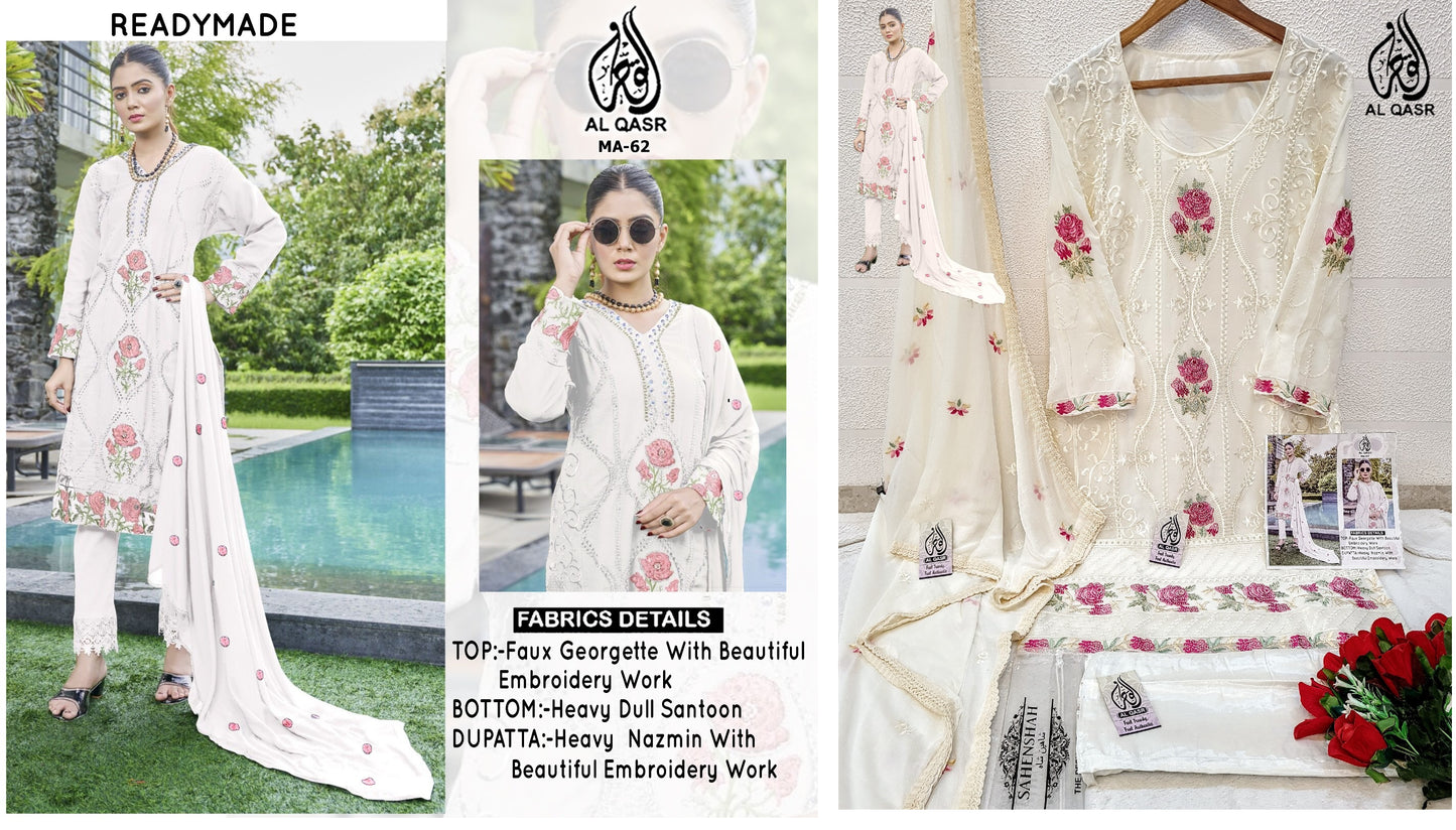 Ma-62-White Al Qasr Pakistani Readymade Suits