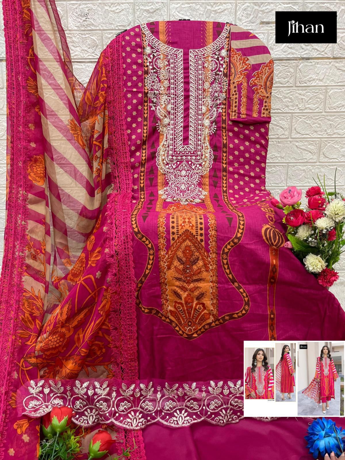 3768 Jihan Embroidery Pakistani Patch Suits