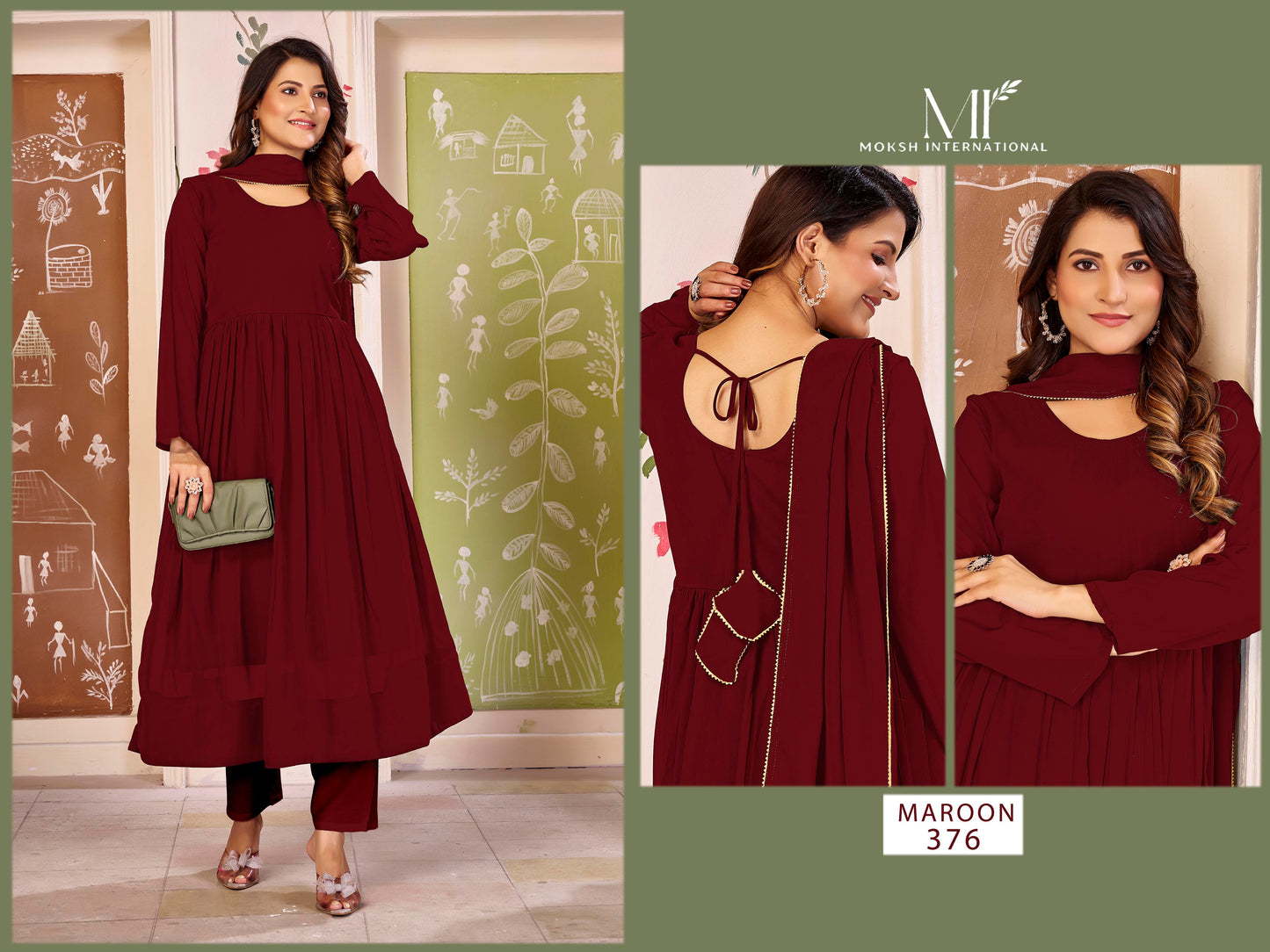 376 Maroon Sajni Vol 1 Moksh Premium Georgette Gown Dupatta Set