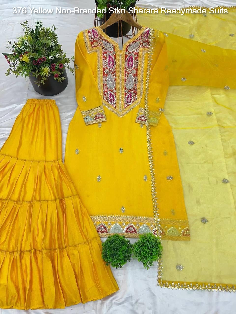 376 Yellow Non-Branded Stkri Sharara Readymade Suits