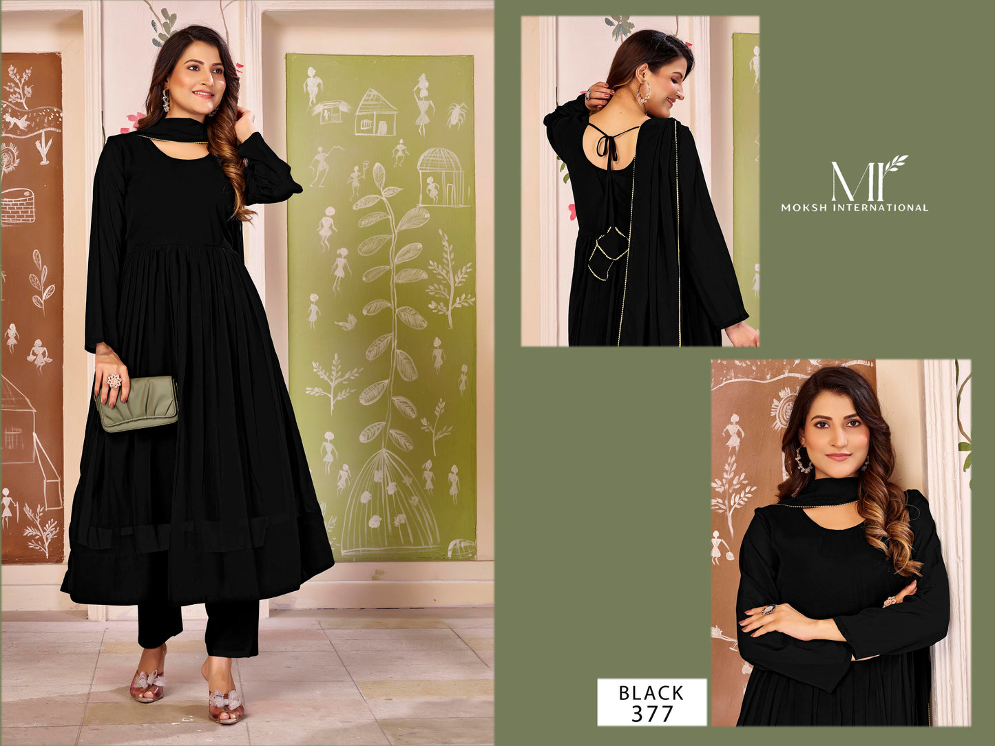 377 Black Sajni Vol 1 Moksh Premium Georgette Gown Dupatta Set