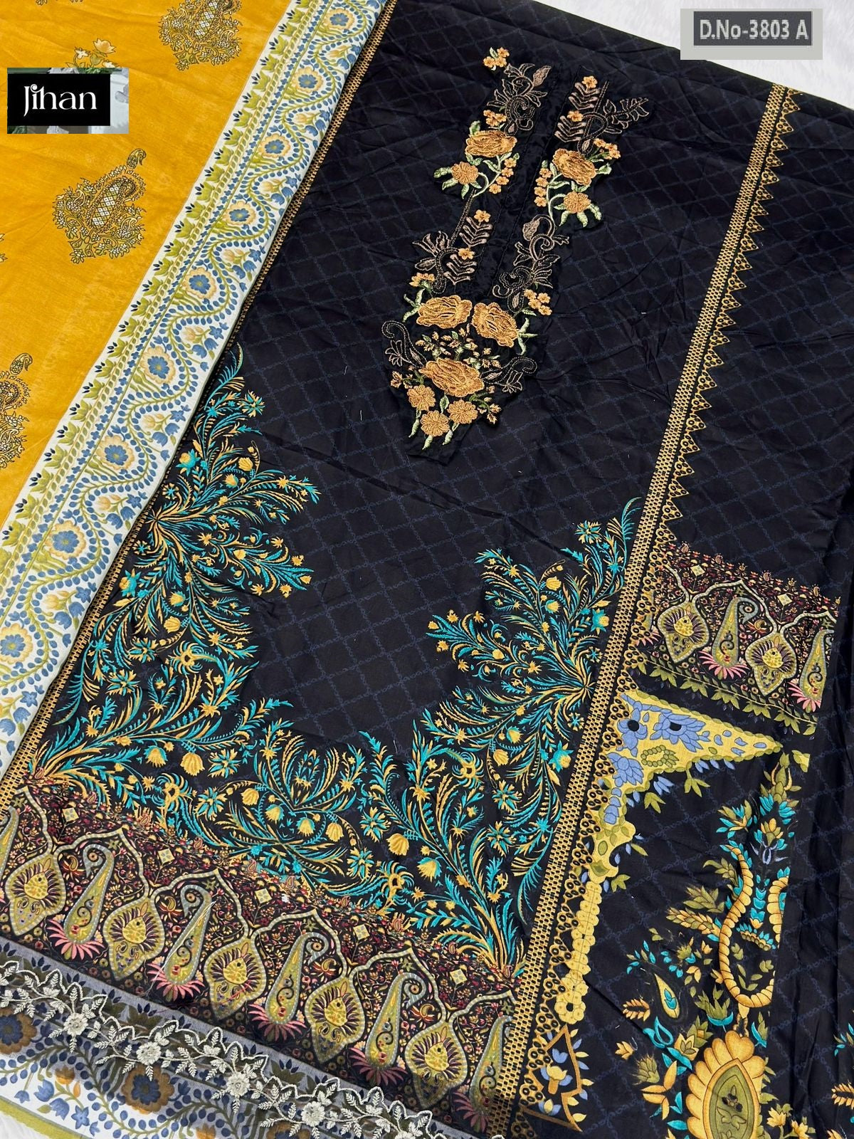 3803-A Black Jihan Printed Pakistani Patch Suits