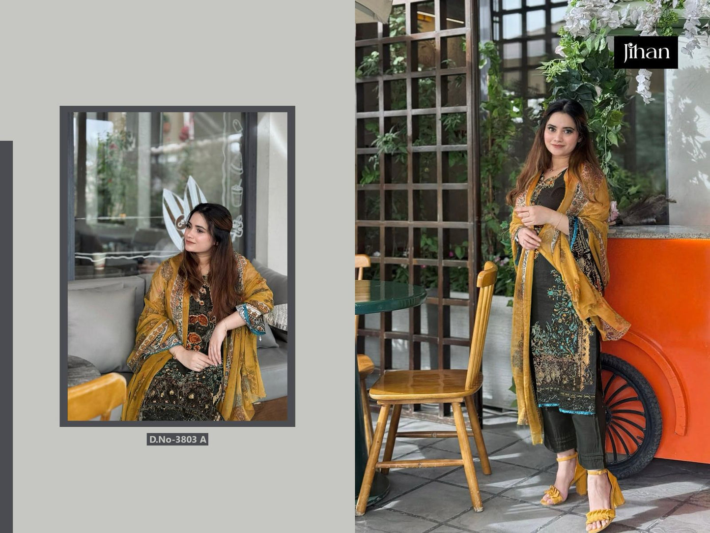 3803-A Black Jihan Printed Pakistani Patch Suits