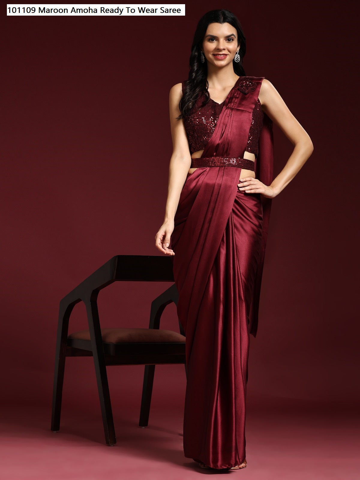 101109 Maroon Amoha Ready To Wear Saree