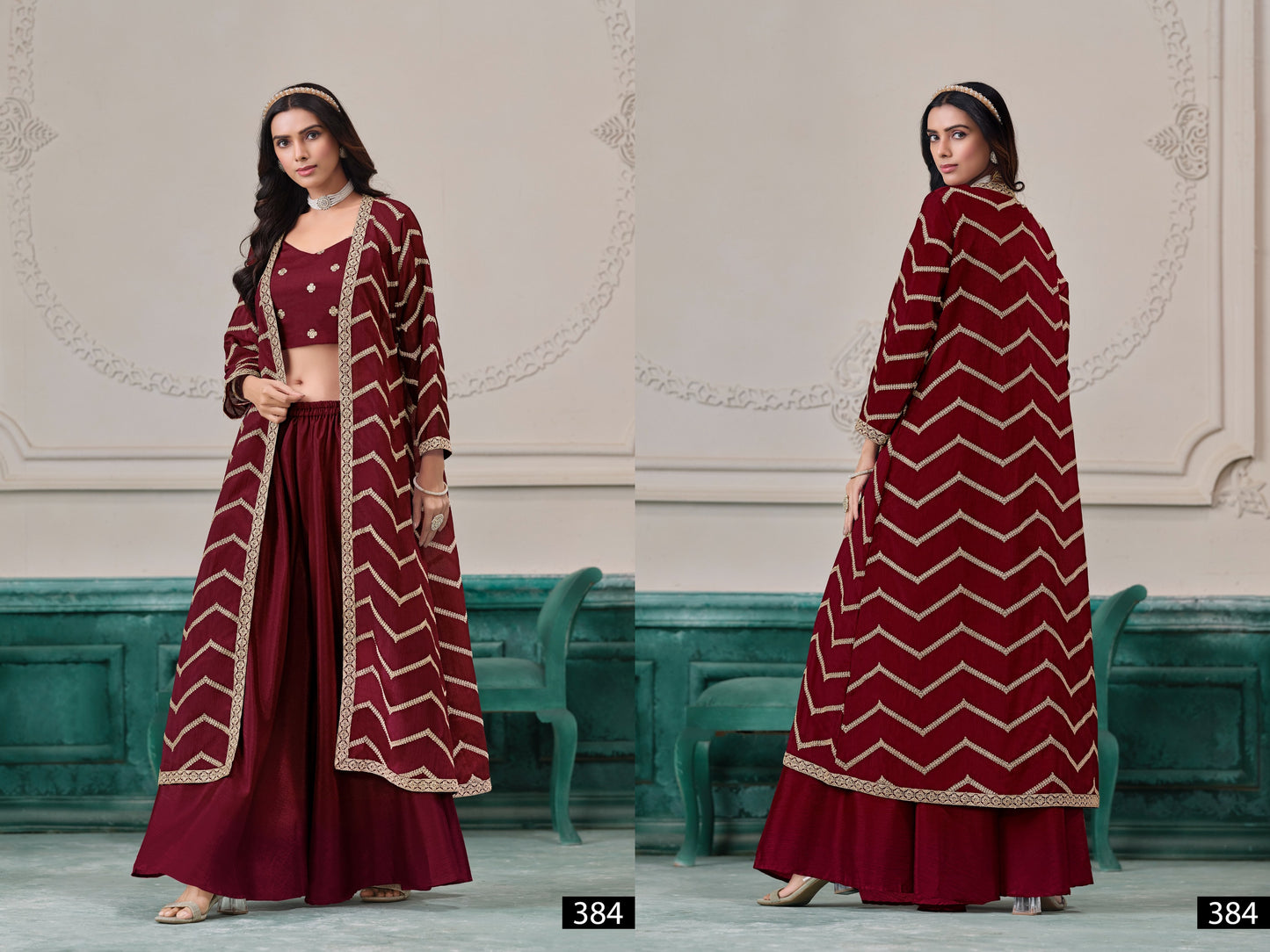 384 Vol 38 Anjubaa Chinon Crop Top Plazzo Set