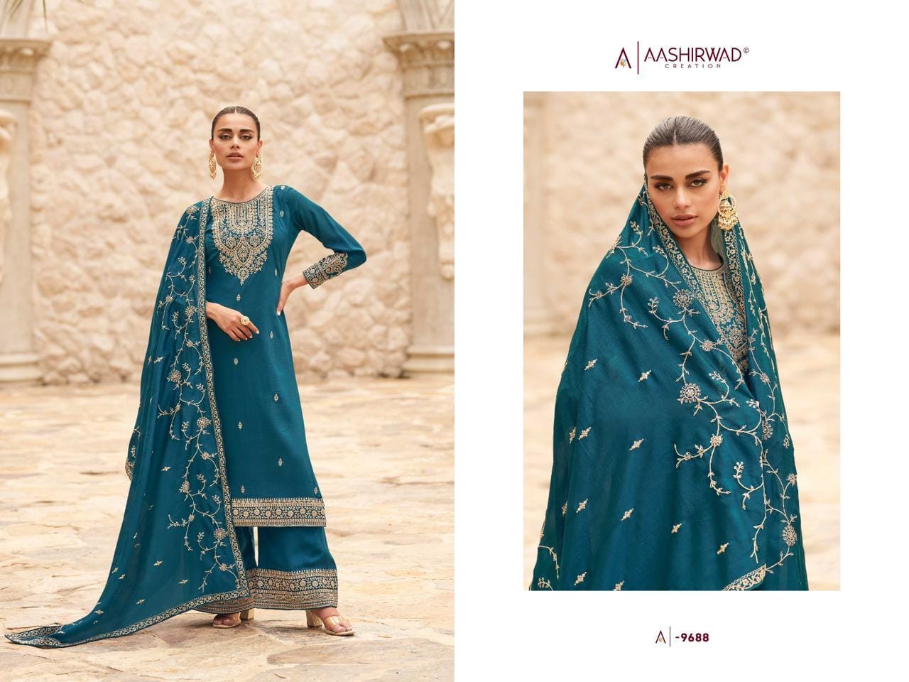 9688 Ogaan Aashirwad Creation Unstitched Suits