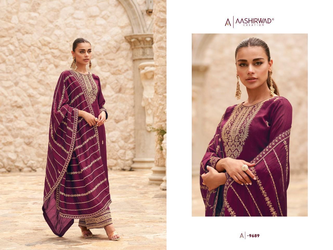 9689 Ogaan Aashirwad Creation Unstitched Suits