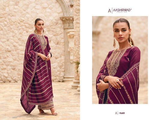 9689 Ogaan Aashirwad Creation Unstitched Suits
