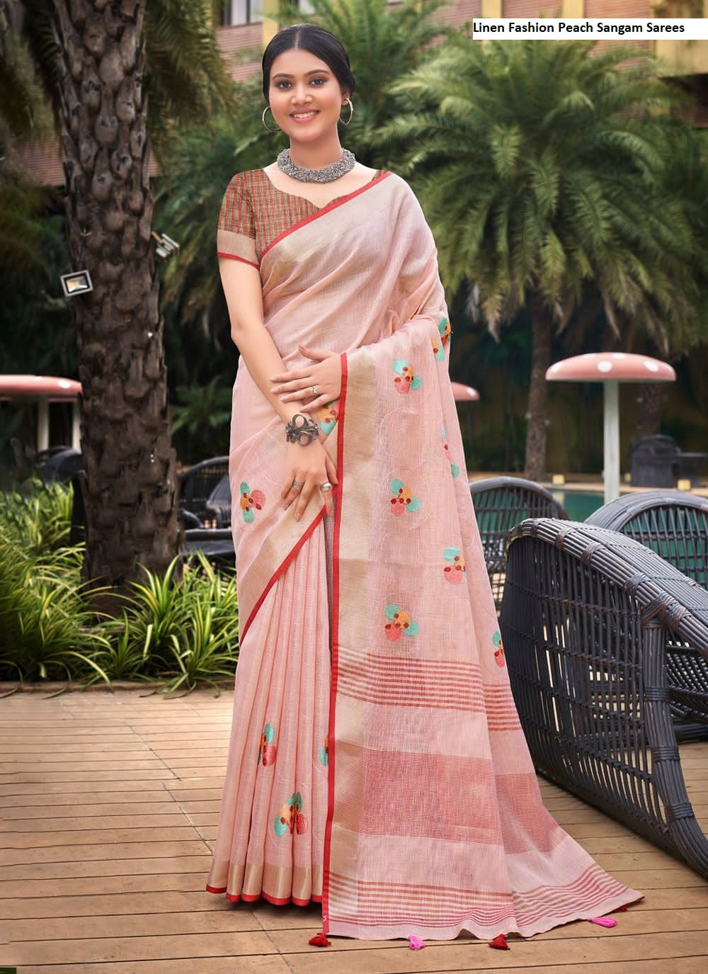 Linen Fashion Peach Sangam Sarees