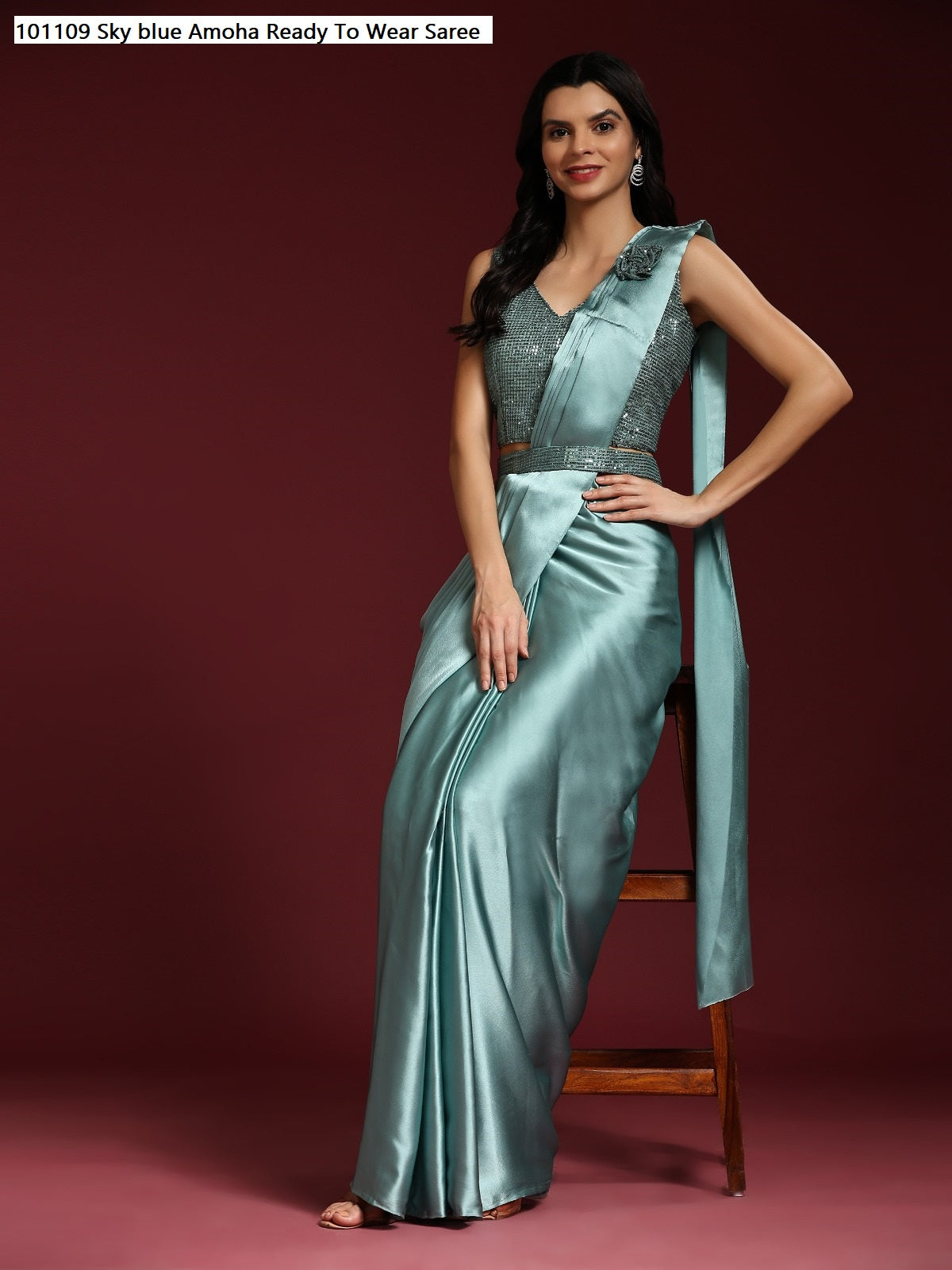 101109 Sky Blue Amoha Ready To Wear Saree