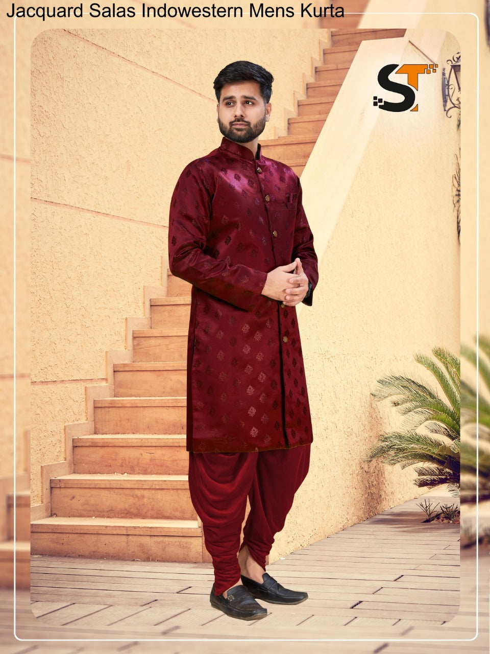 Jacquard Salas Indowestern Mens Kurta
