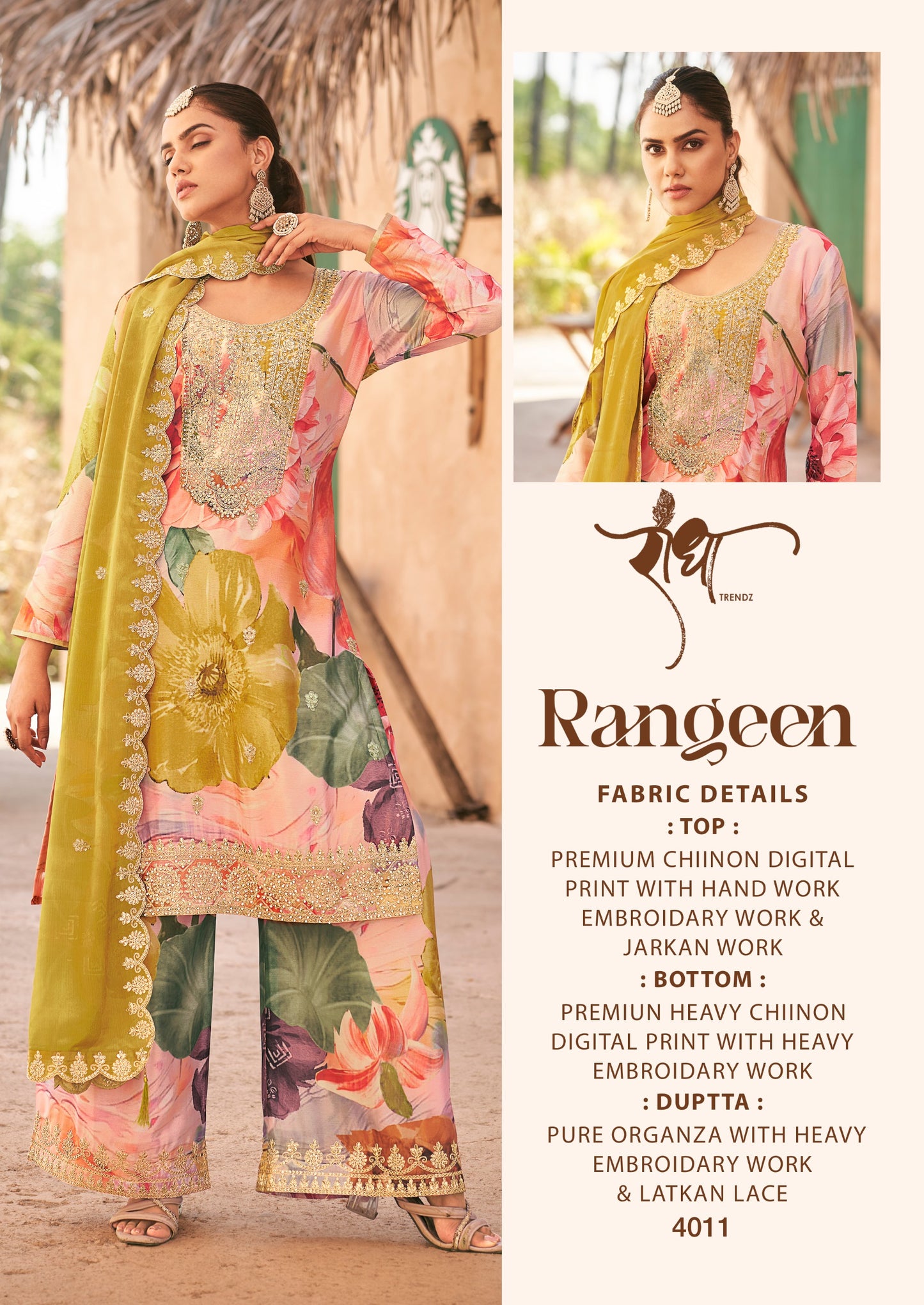 4011 Rangeen Radha Trendz Premium Chinon Readymade Suits