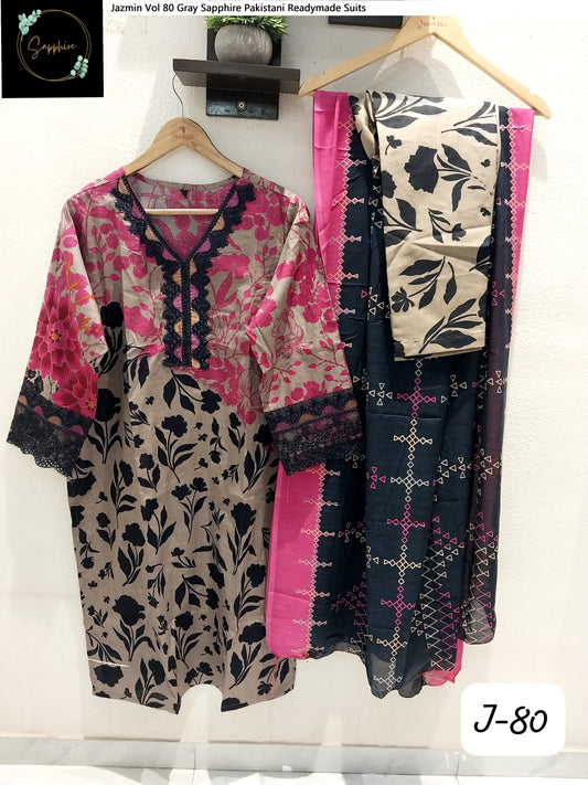 Jazmin Vol 80 Gray Sapphire Pakistani Readymade Suits