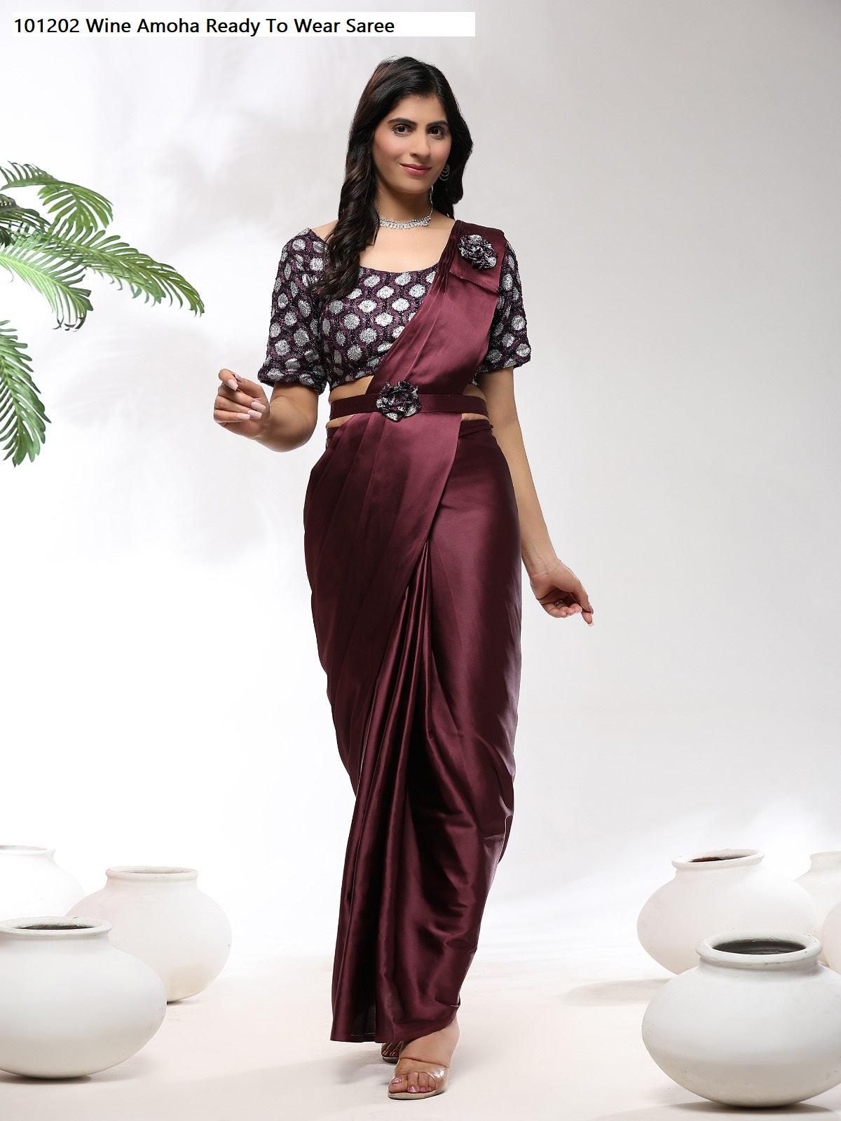 101202 Wine Amoha Ready To Wear Saree