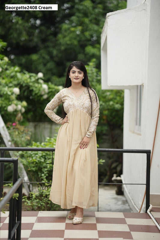 Georgette2408 Cream Rangeela Fabs One Piece Gown