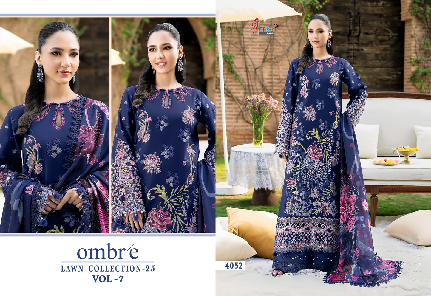 4052 Ombre Lawn Collection 25 Vol 7 Shree Fabs Pure Cotton Pakistani Salwar Suits