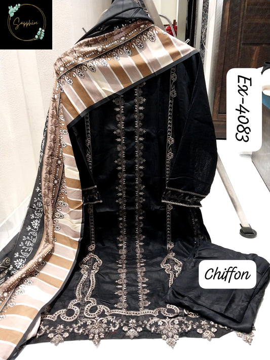 4083 Black Sapphire Patches Pakistani Readymade Suits