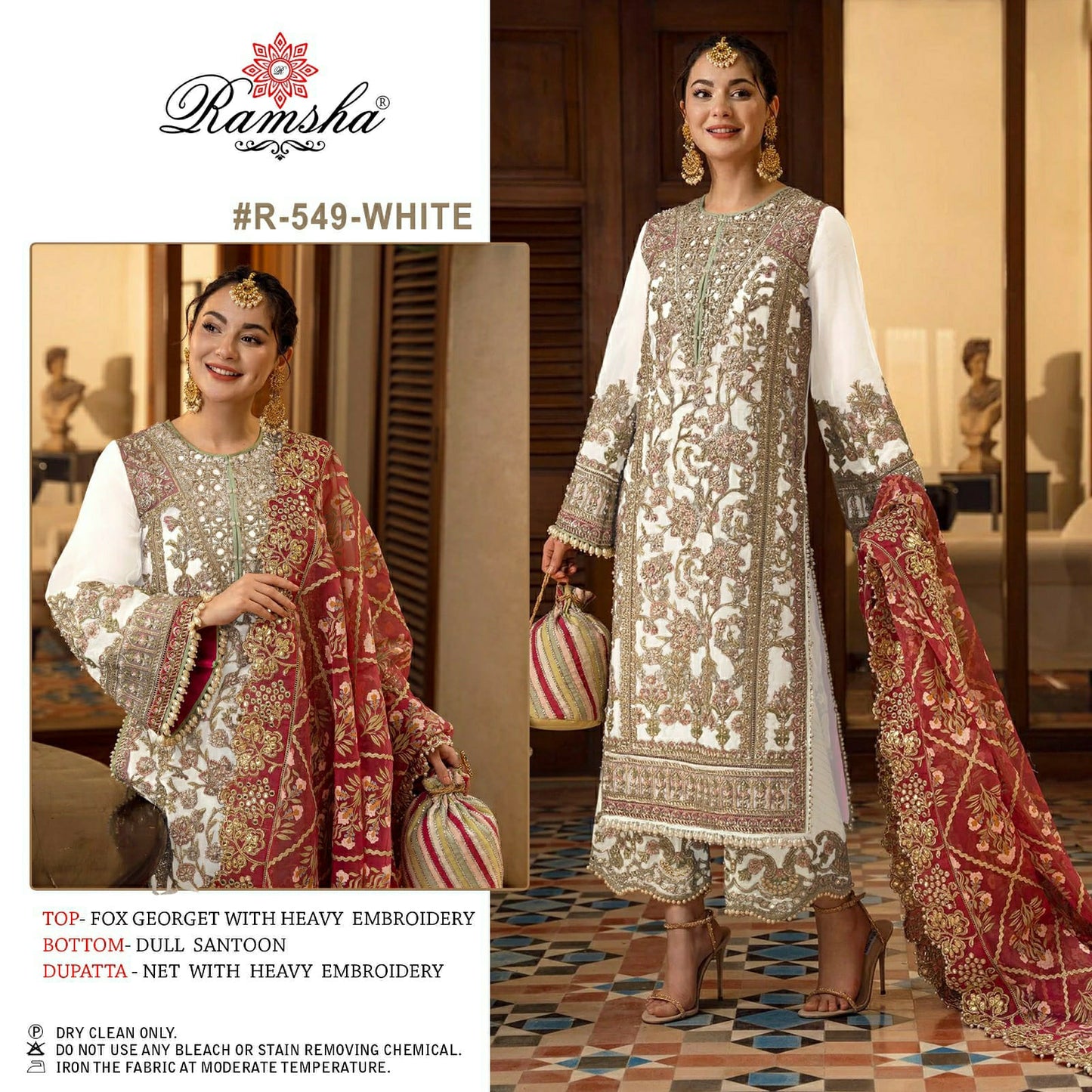 549 White Ramsha Pakistani Salwar Suits