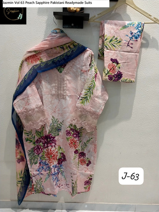 Jazmin Vol 63 Peach Sapphire Pakistani Readymade Suits