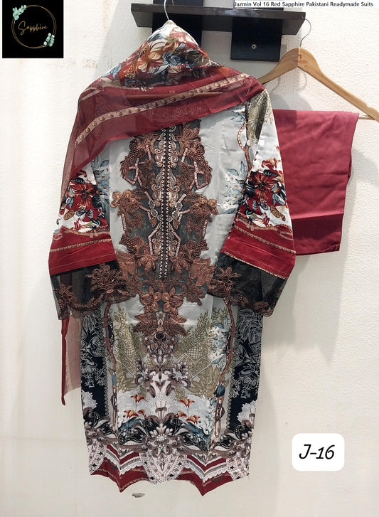 Jazmin Vol 16 Red Sapphire Pakistani Readymade Suits