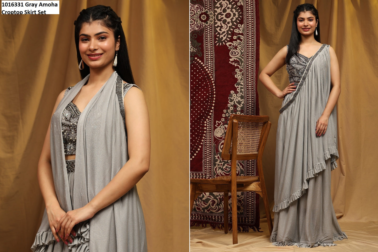 1016331Gray Amoha Croptop Skirt Set