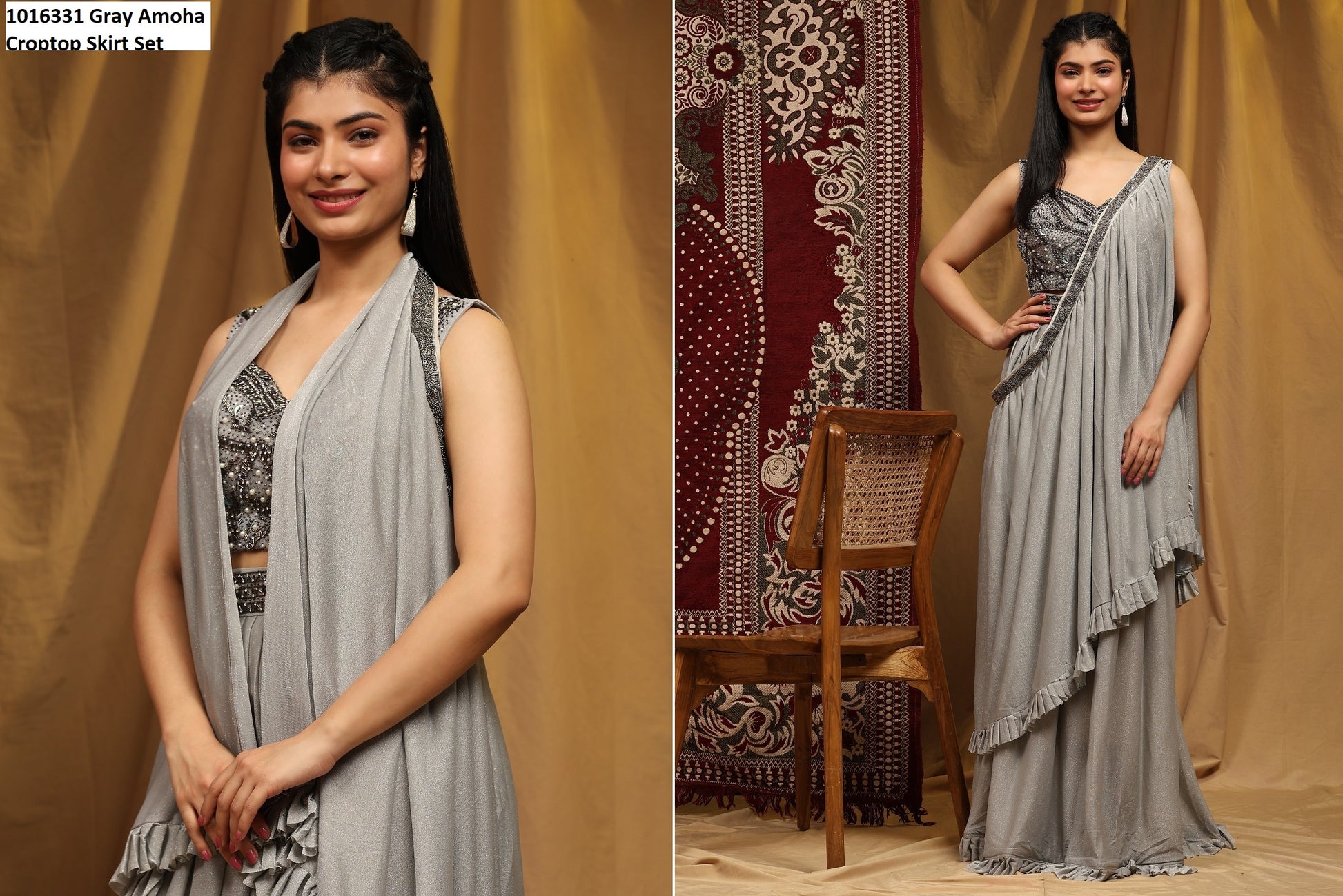 1016331Gray Amoha Croptop Skirt Set