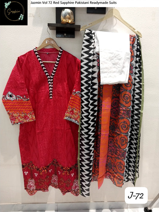 Jazmin Vol 72 Red Sapphire Pakistani Readymade Suits