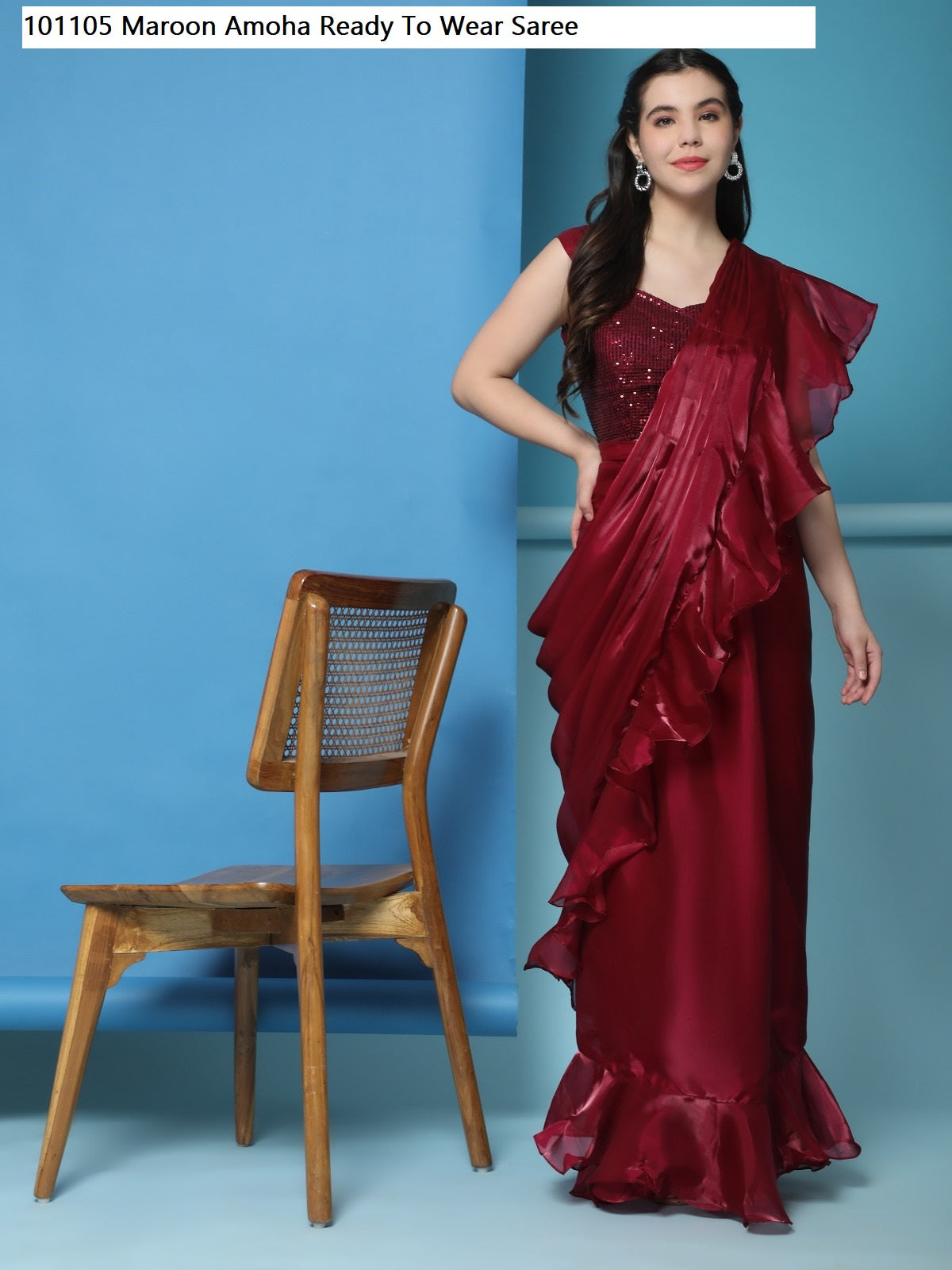 101105 Maroon Amoha Ready To Wear Saree