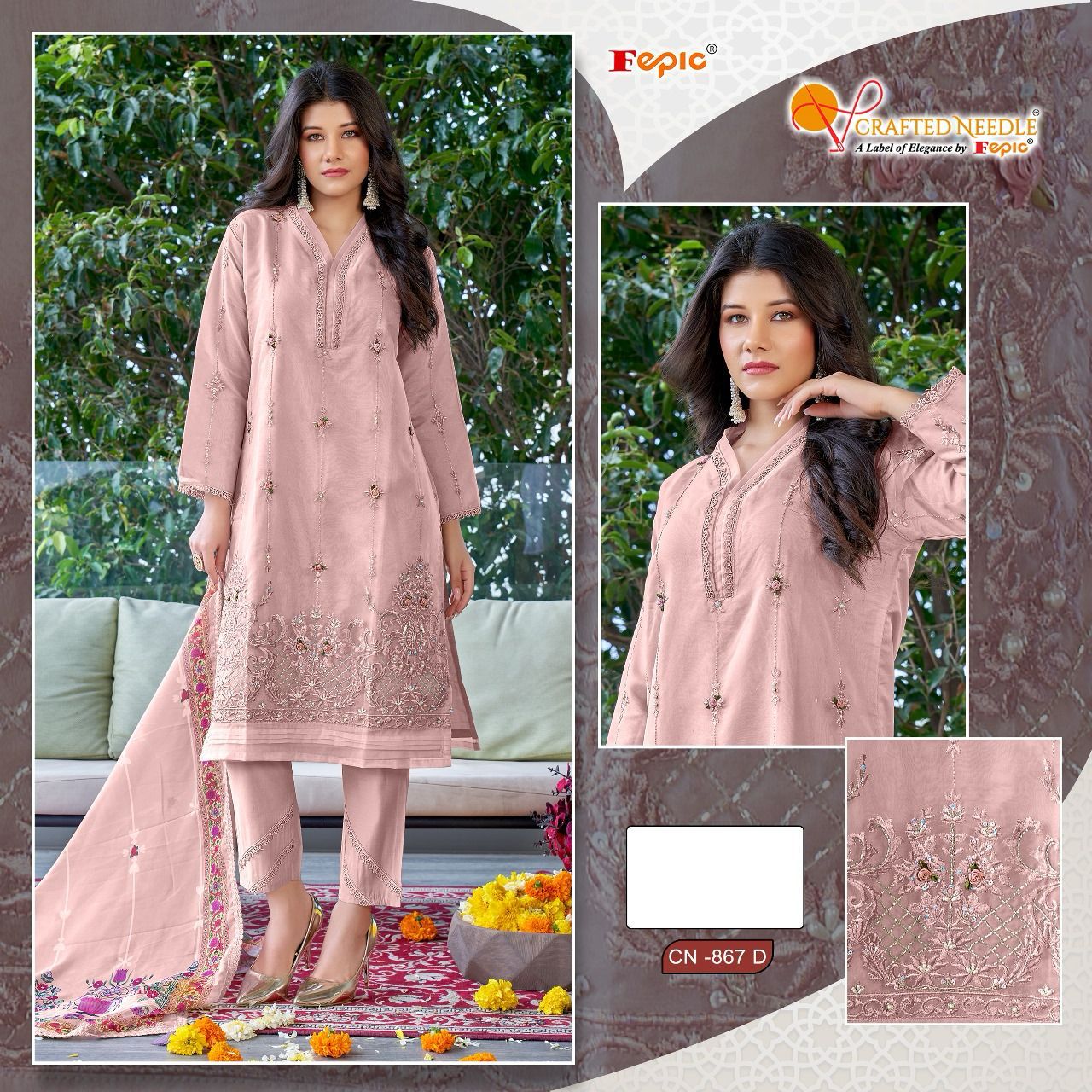 867D Crafted Needle Pakistani Readymade Suits