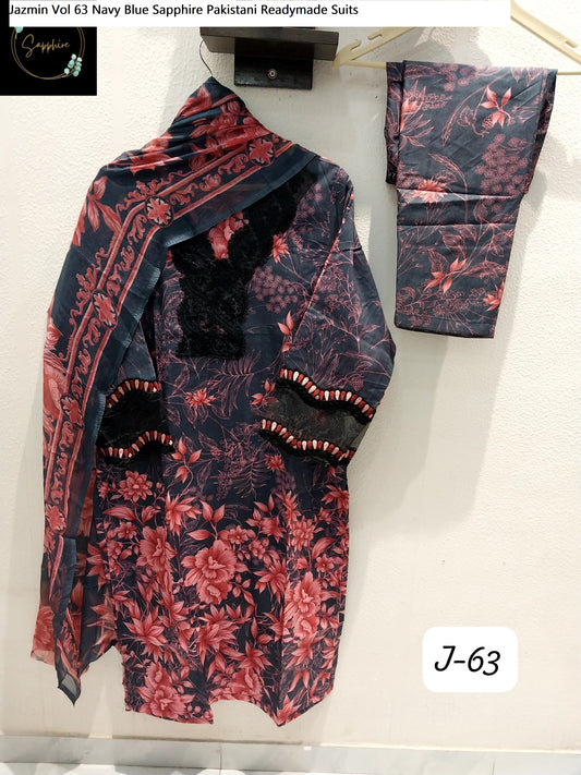Jazmin Vol 63 Navy Blue Sapphire Pakistani Readymade Suits