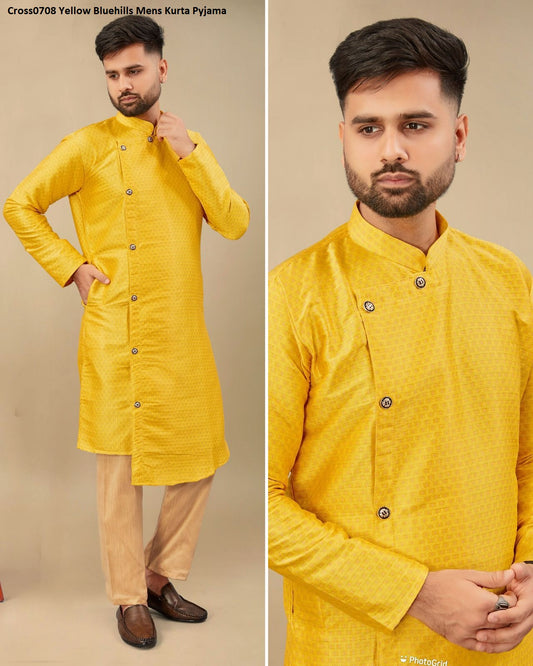 Cross0708 Yellow Bluehills Mens Kurta Pyjama