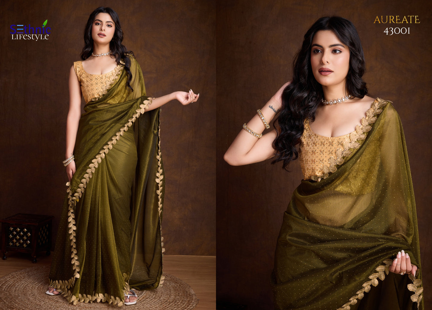 43001 Aureate Sethnic Cutwork Sarees