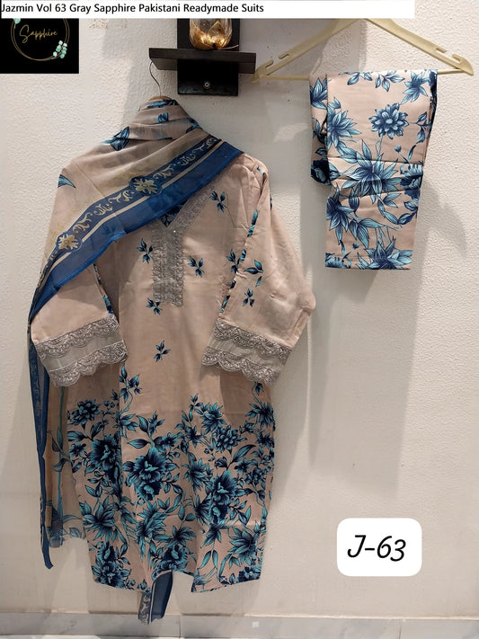 Jazmin Vol 63 Gray Sapphire Pakistani Readymade Suits