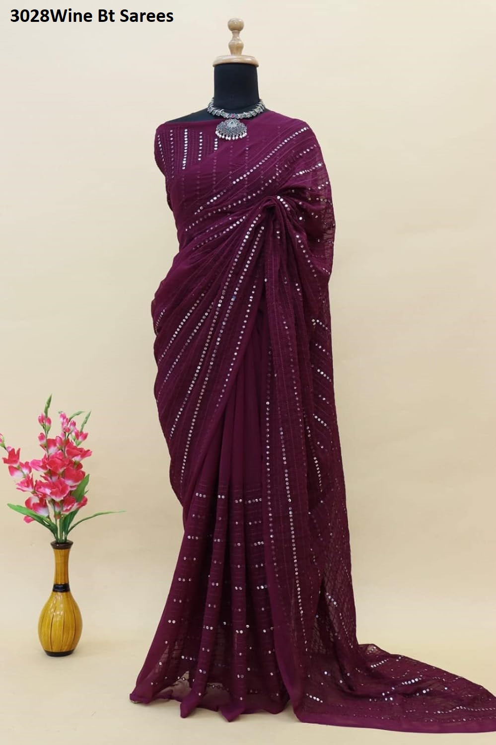 3028Wine Bt Sarees
