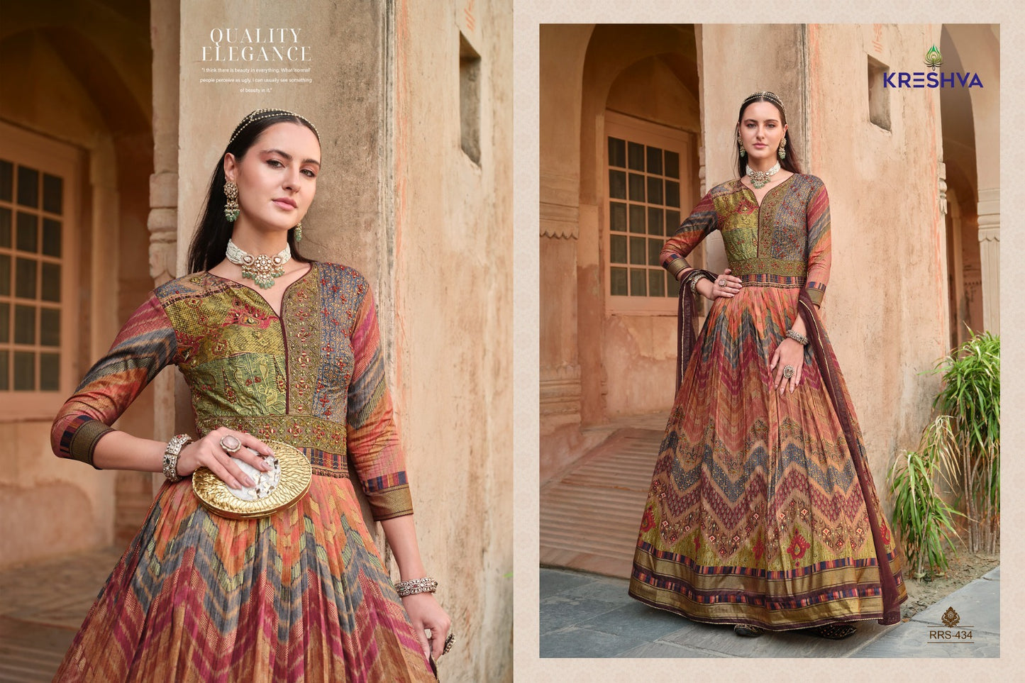 434 Ada Kreshva Print Gown Dupatta Set