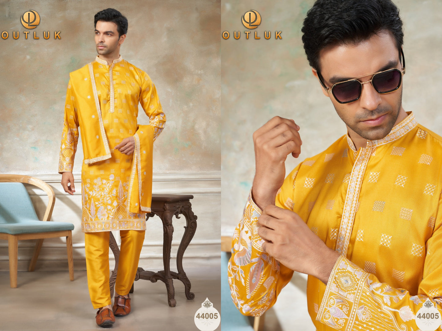 44005 Wedding Vol 44 With Dupatta Outluk Pure Silk Mens Kurta Pyjama