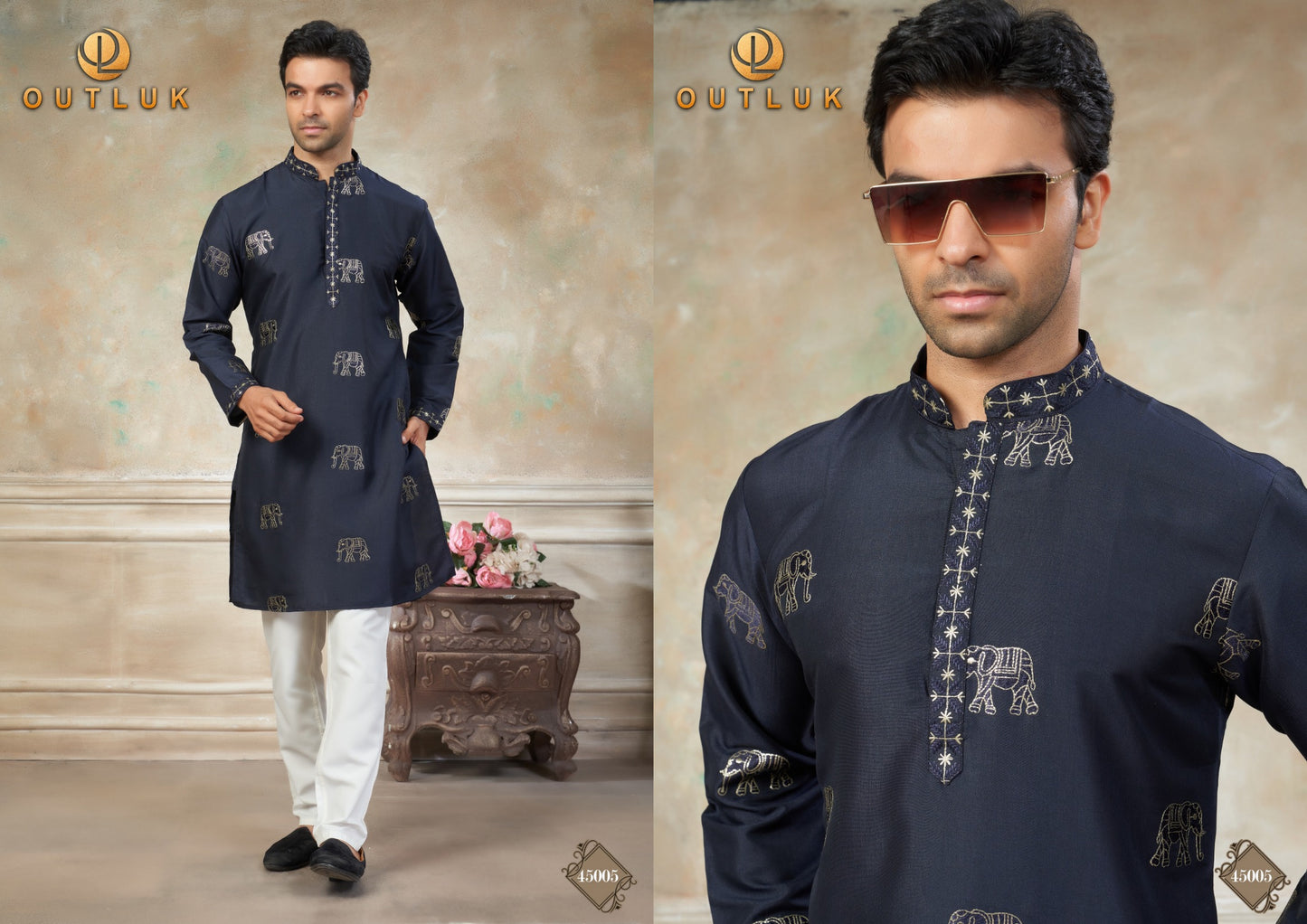 45005 Wedding Collection Vol 45 Outluk Pure Silk Mens Kurta Pyjama