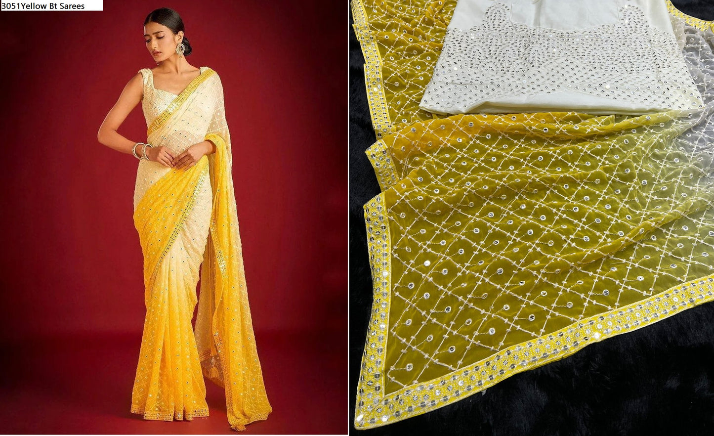 3051Yellow Bt Sarees