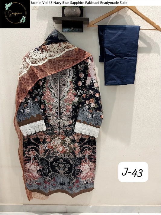 Jazmin Vol 43 Navy Blue Sapphire Pakistani Readymade Suits