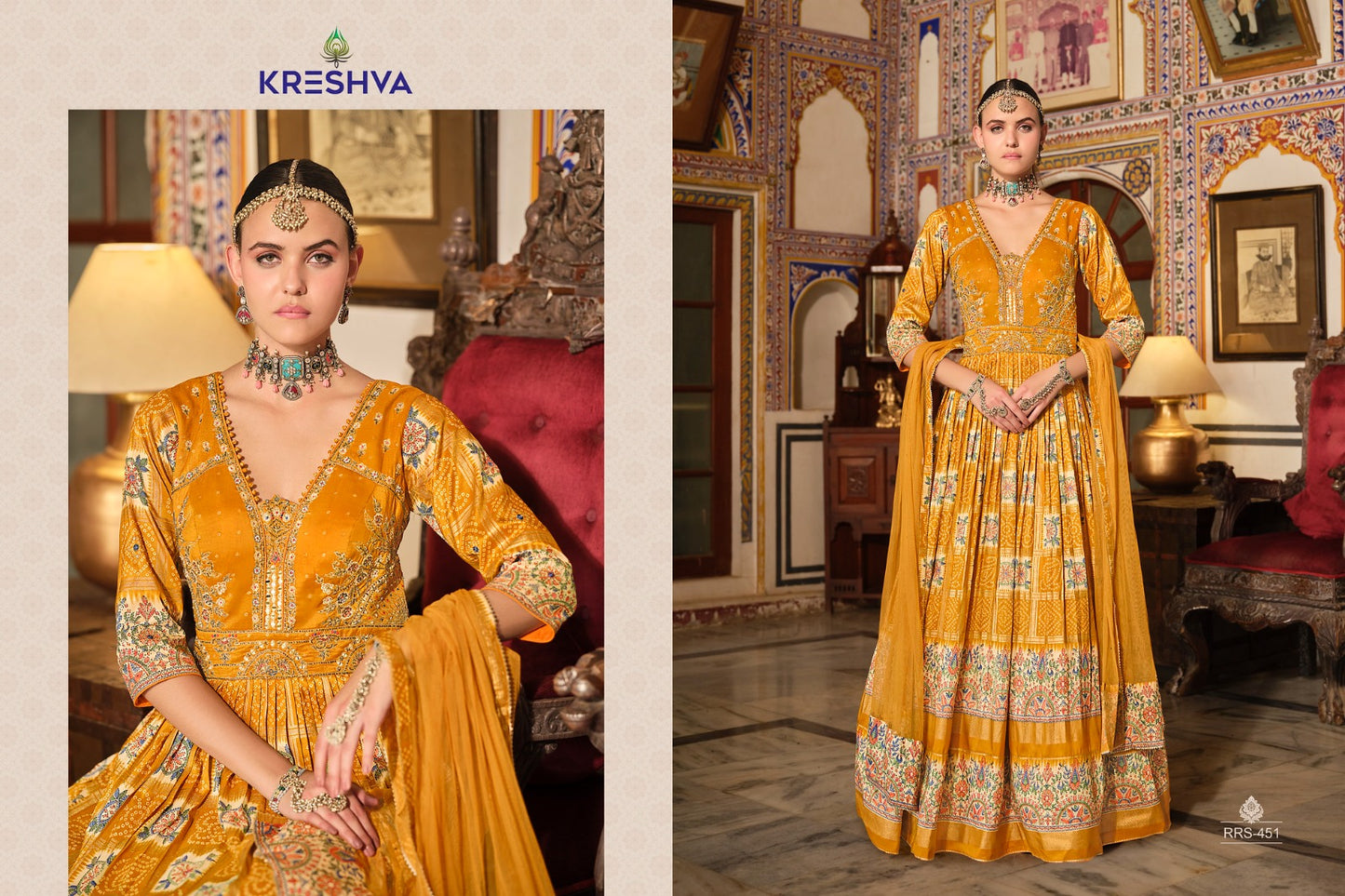 451 Ada Kreshva Print Gown Dupatta Set