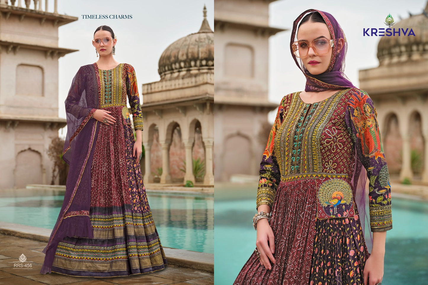 456 Ada Kreshva Print Gown Dupatta Set