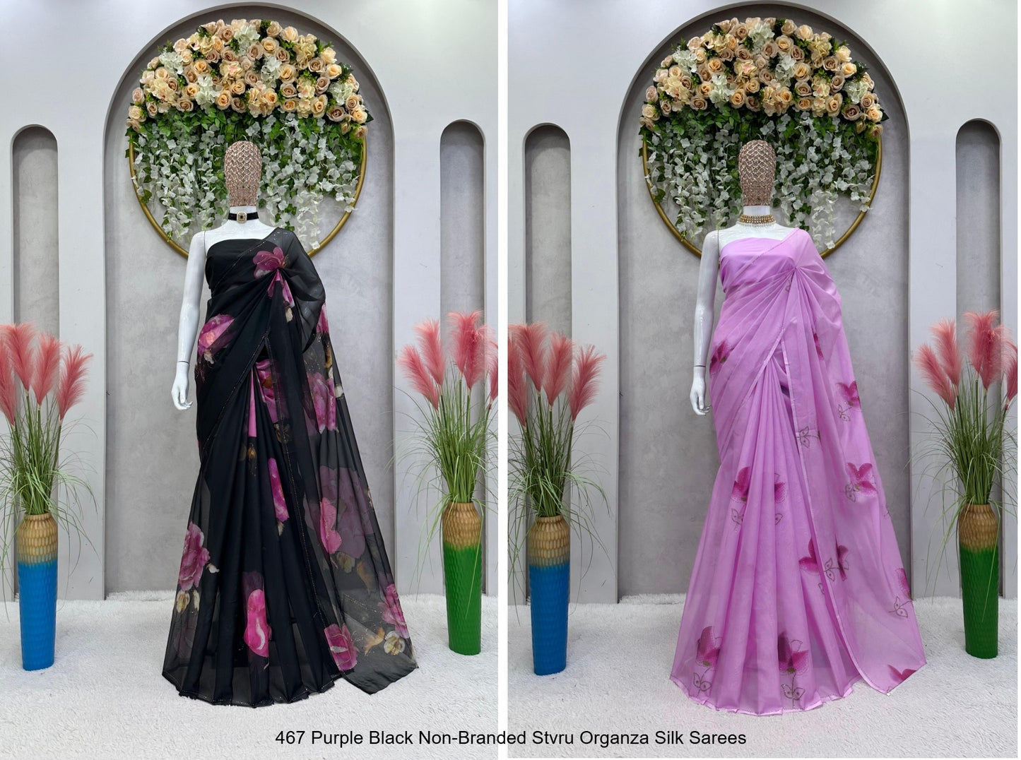 467 Purple Black Non-Branded Stvru Organza Silk Sarees