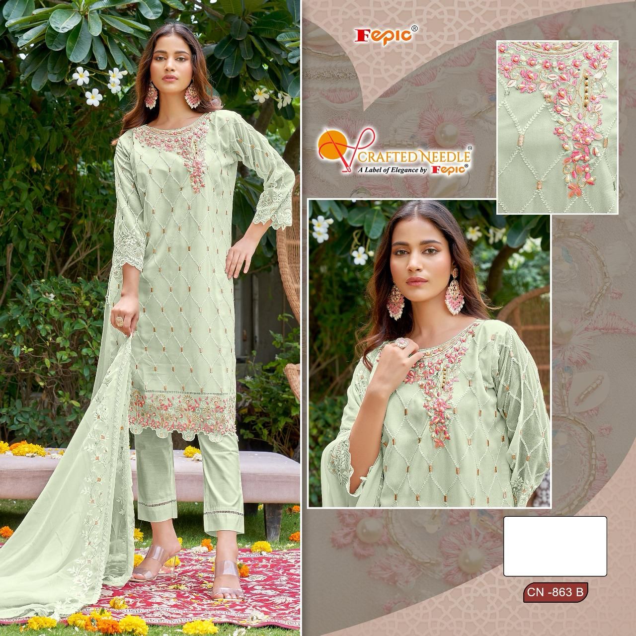 863B Crafted Needle Pakistani Readymade Suits