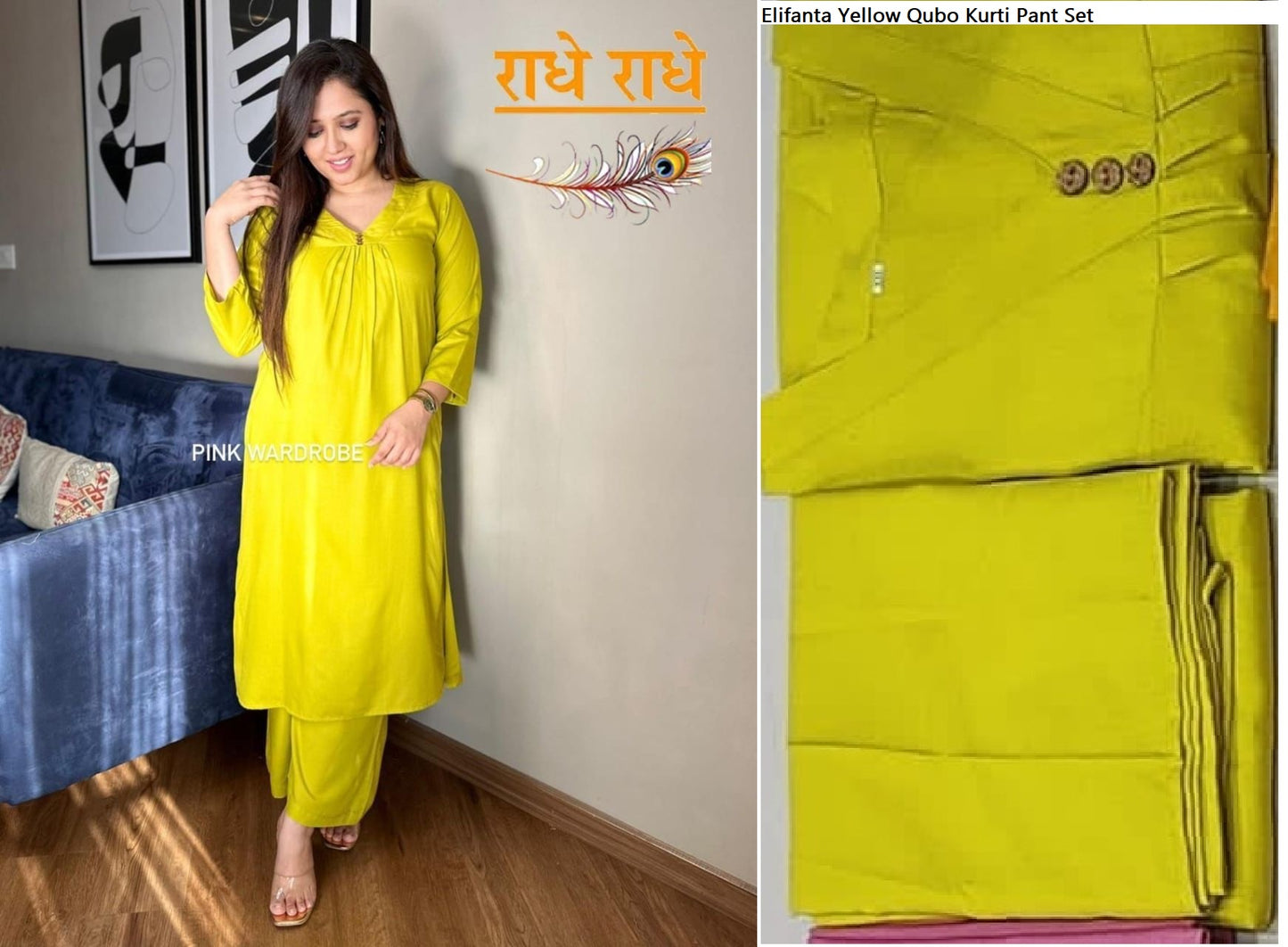 Elifanta Yellow Qubo Kurti Pant Set